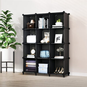 Plastic Stackable Cube Storage Organizer Assembly Closet Cubes Black