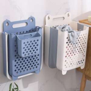 Wall-Mounted Foldable Laundry Basket – Space-Saving Plastic Clothes Hamper for Bathroom & Laundry Room