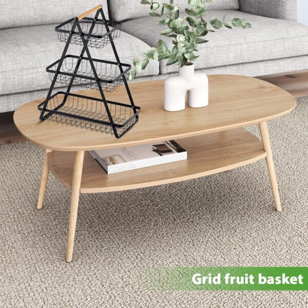 3 Tier Fruit Basket with Wooden Handle, 3 Levels Fruit Basket Holder for Fruits, Bread, Onions, Vegetables and Snacks at Home, Kitchen, Office