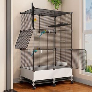 Multi-layer modular bird cage, large size, specially designed for parrots, cockatiels, mynahs, hwamei, budgerigars, and zebra finches - landscape villa style.