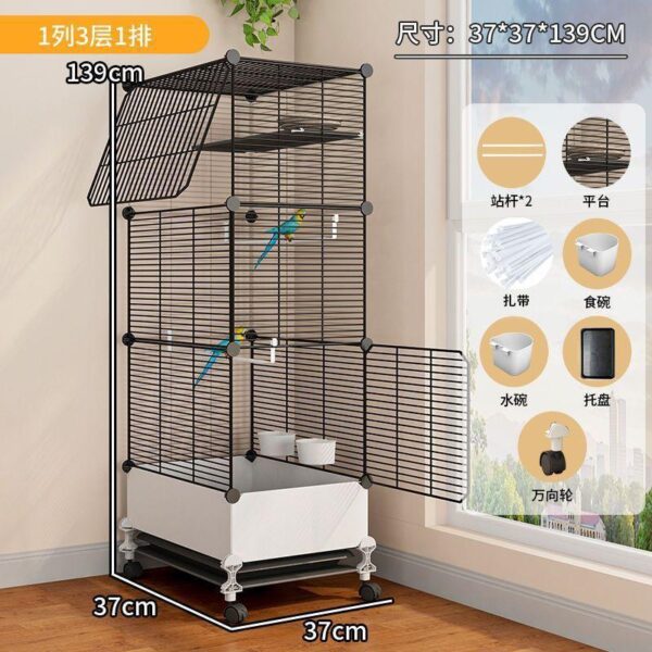 Multi-layer modular bird cage, large size, specially designed for parrots, cockatiels, mynahs, hwamei, budgerigars, and zebra finches - landscape villa style.