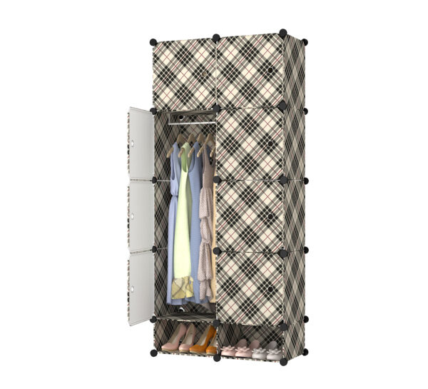 Modern Minimalist Style with 8 Doors, 5 Compartments, and 1 Hanging Shoe Rack. Plastic Wardrobe with Reinforced Design
