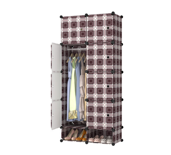 Modern Minimalist Style with 8 Doors, 5 Compartments, and 1 Hanging Shoe Rack. Plastic Wardrobe with Reinforced Design