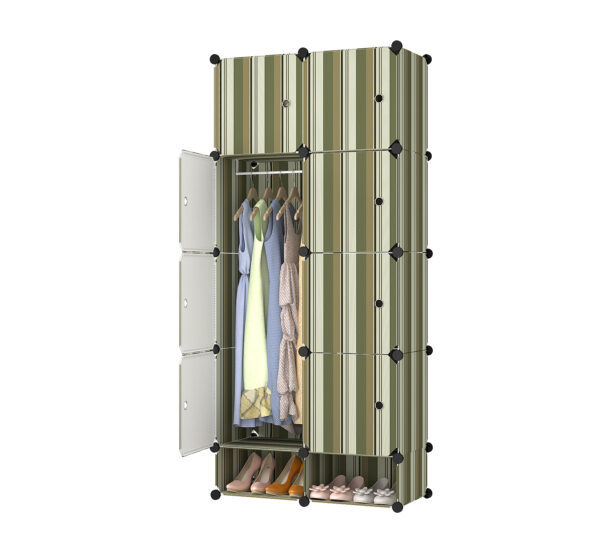 Modern Minimalist Style with 8 Doors, 5 Compartments, and 1 Hanging Shoe Rack. Plastic Wardrobe with Reinforced Design