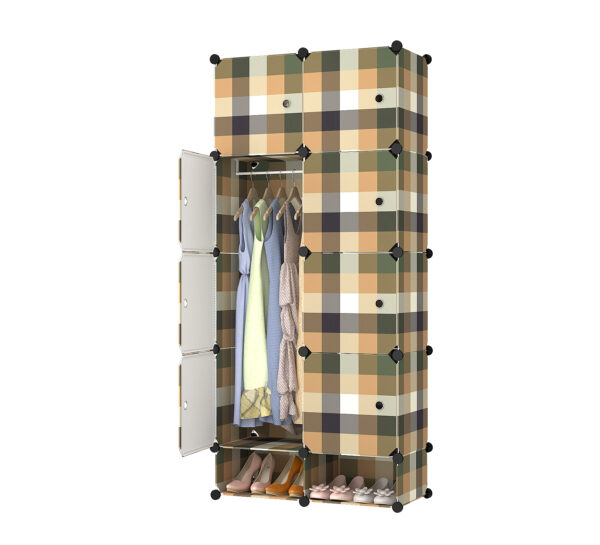 Modern Minimalist Style with 8 Doors, 5 Compartments, and 1 Hanging Shoe Rack. Plastic Wardrobe with Reinforced Design
