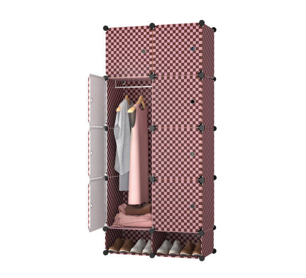 Modern Minimalist Style with 8 Doors, 5 Compartments, and 1 Hanging Shoe Rack. Plastic Wardrobe with Reinforced Design