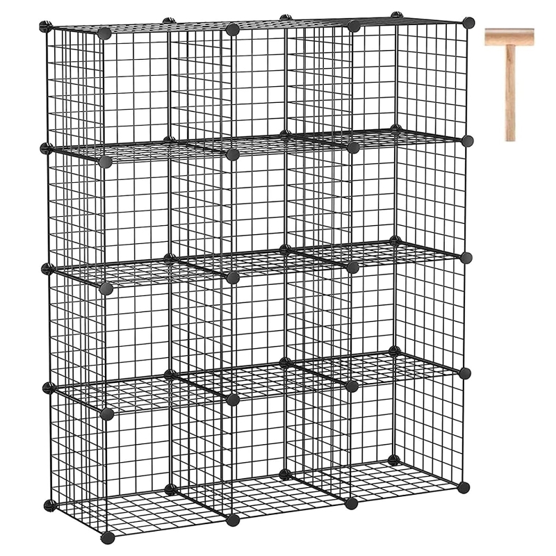 IWE Wire Cube Storage, 12-Cube Storage Organizer Metal, Modular Bookshelf Shelf, Closet Cabinet Ideal for Bedroom, Office.